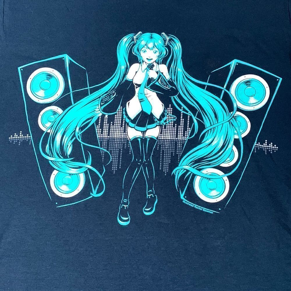 Hatsune Miku Speaker Stack Vocaloid Anime Graphic T-Shirt XS Navy Blue